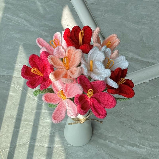 10pcs Handmade Crochet Tulip Artificial Flowers, Decorative Bouquet for Home Decor and Gifts