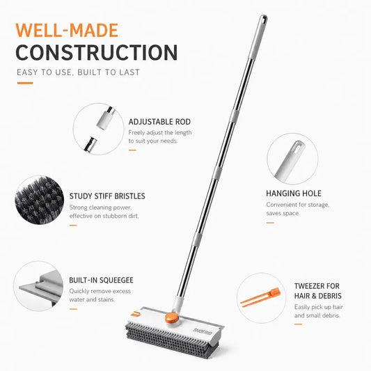 3 in 1 Floor Scrub Brush with 54-in Adjustable Long Handle and Scraper