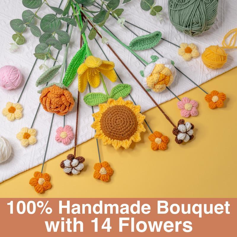 Large Wrapped Crochet Flowers Bouquet - 14 Pcs Handmade Floral Gift for Birthdays and Anniversaries
