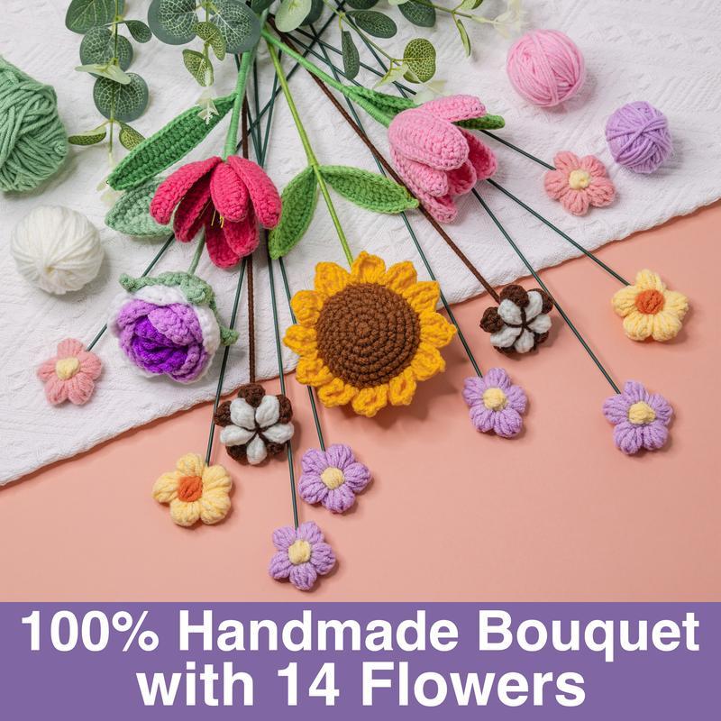 Large Wrapped Crochet Flowers Bouquet - 14 Pcs Handmade Floral Gift for Birthdays and Anniversaries