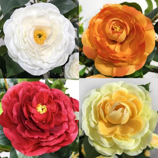 2 Pcs 3-Foot Artificial Camellia Trees with Decorative Pebbles and 24 Realistic Flowers
