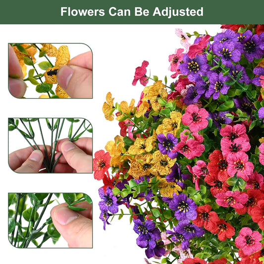 Artificial Flowers for Outdoor, UV Resistant Fake Silk Flowers, Realistic Faux Plants for Outside Indoor Porch Patio Window Box Planter Home Decor