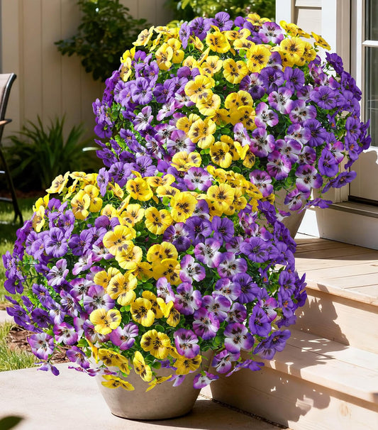 Ivydale 20PCS Artificial Fake Pansy Flowers for Outdoors Spring Decor,Faux Silk Pansies UV Resistant Plants for Front Door Porch Yard Patio Window Box Home Decor(Purple Yellow Gradient Purple)