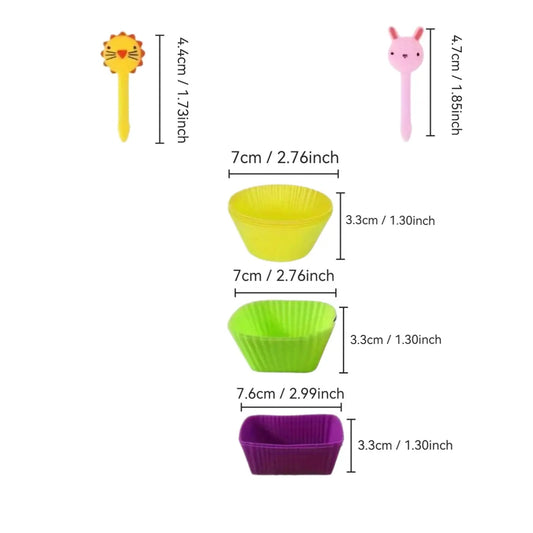 40 Pcs Silicone Muffin Cups & Cupcake Cups with Fruit Forks, Reusable Lunch Box Dividers