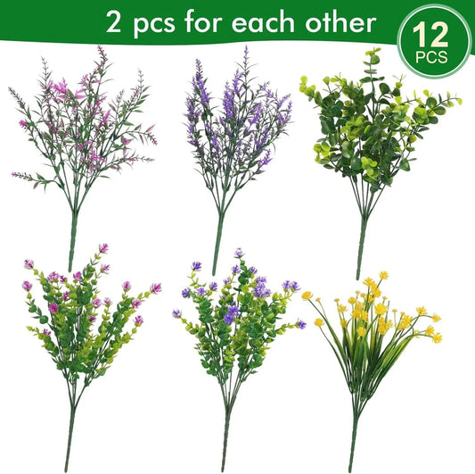 12/24PCS Artificial Outdoor Flowers, UV Resistant Faux Plants for Hanging Planters