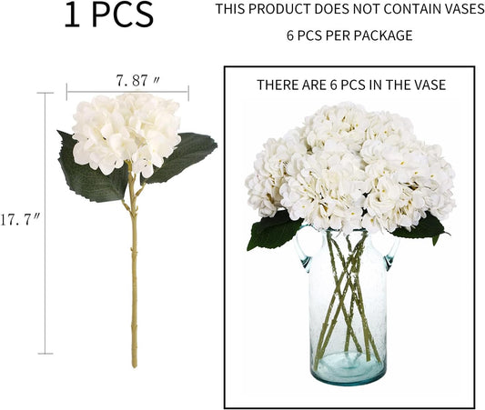 6pcs White Hydrangea Artificial Flowers Silk Fake Hydrangeas with Stems for Wedding and Home Decor
