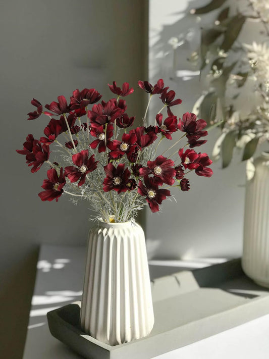 6PCS Cosmos Silk Flowers 24'' Wild Flowers Artificial Fake Flowers Arrangement for Wedding Party Kitchens Home Decoration(Burgundy)