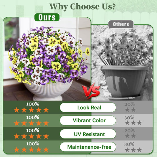 Timeless Realistic UV Resistant Pansy Outdoor Decor Assortment