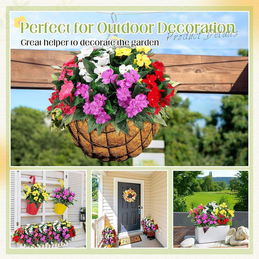 10 Bundles Artificial Impatiens Bouquet Flowers for Outdoors Silk Faux Flowers Indoor Fake Plastic Plants Patio Lawn Garden Wedding Fall Thanksgiving Decor (Multi Color)