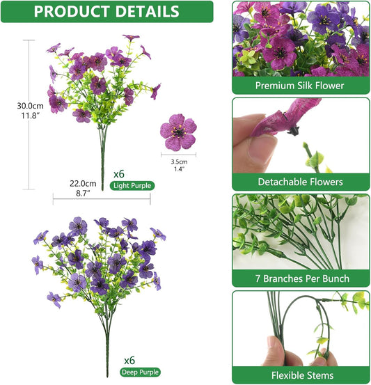 Homsunny Artificial Flowers for Outdoors, 12 PCS Faux Silk Flower Spring Decoration, Fake Outdoor Flowers UV Resistant No Fade Artificial Plants for Home Planter Front Porch Garden Patio Yard Decor