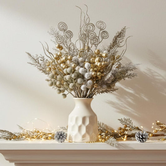 Sophisticated Gold Berry Picks Pine Holiday Decor Accent