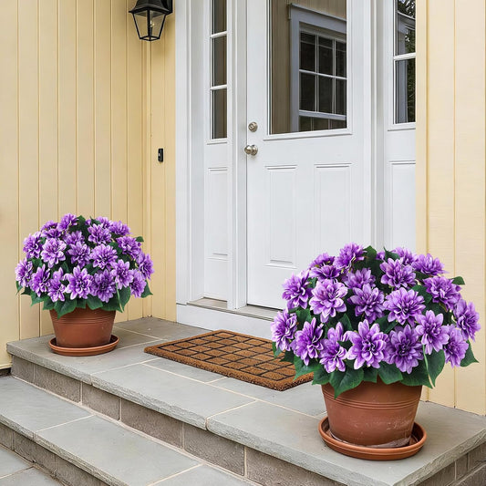 VIERENA 8 Bundles Artificial Dahlia Flowers for Outdoors Spring Summer Decor, No Fade Silk Flower Faux Dahlias Plant Arrangement for Home Garden Balcony Farmhouse(Purple)
