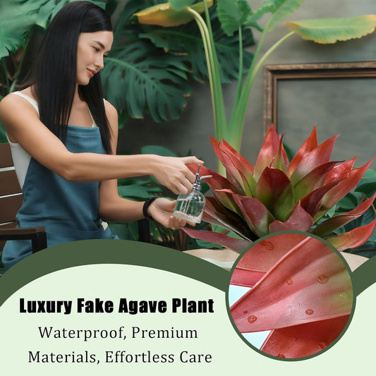 2PCS Large Artificial Agave Plants - UV Resistant Red Faux Succulents for Indoor Outdoor Decor