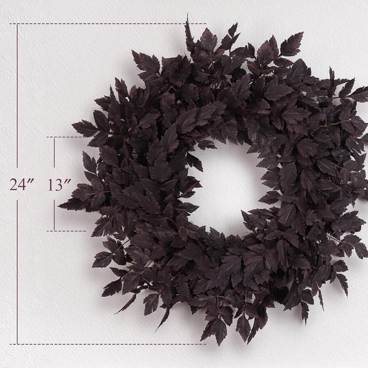 24 Inch Halloween Plum Wreath - Fall Wreaths for Front Door with Cimicifuga Leaves