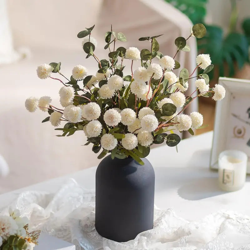 Artificial Flowers in Vase: 12 Stems of Mums and Eucalyptus Faux Floral Arrangements