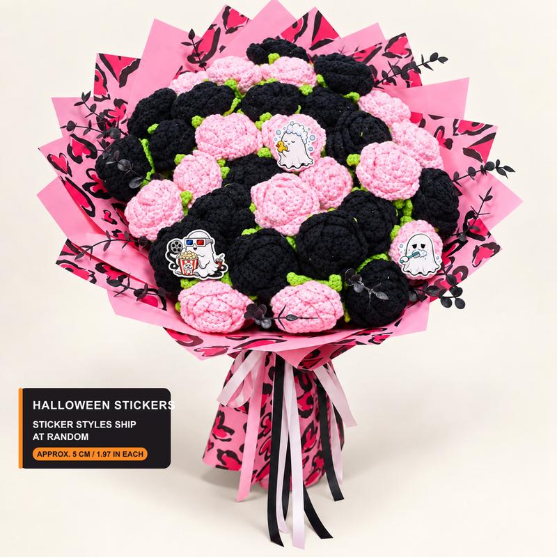 Handmade Crochet Flowers Bouquet - Halloween Pumpkin and Ghost Decor Gift