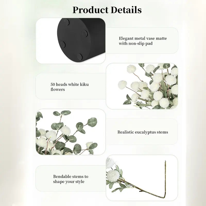 Artificial Flowers in Vase: 12 Stems of Mums and Eucalyptus Faux Floral Arrangements