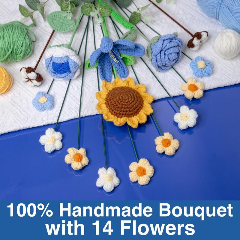 Large Wrapped Crochet Flowers Bouquet - 14 Pcs Handmade Floral Gift for Birthdays and Anniversaries