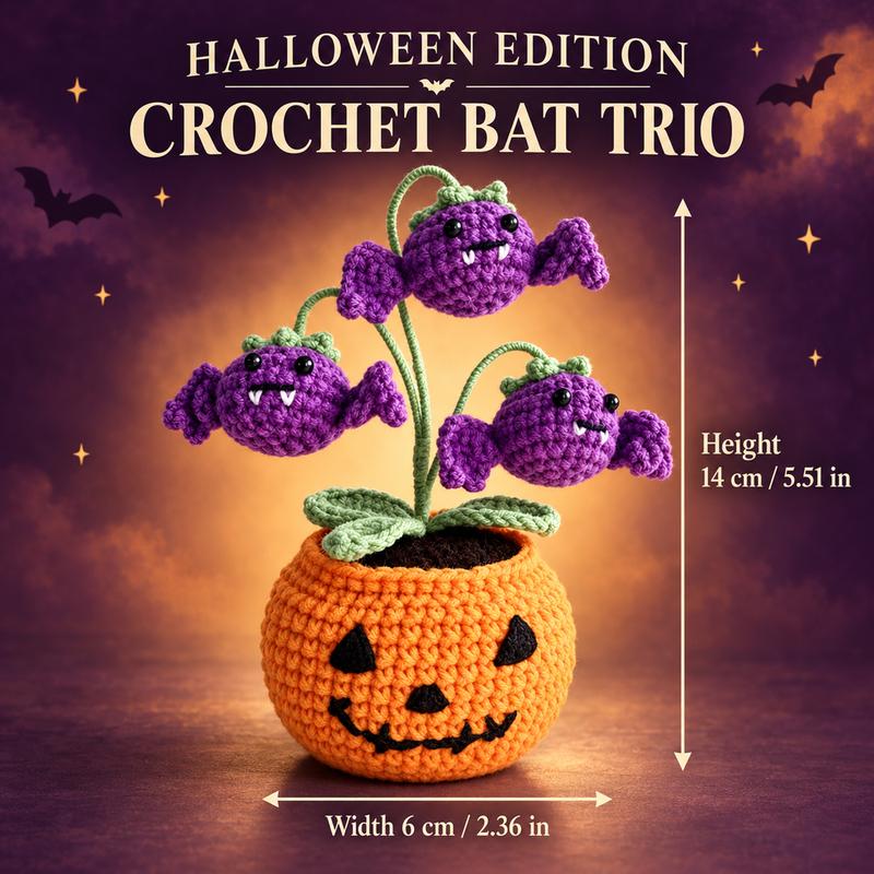 Handmade Crochet Flowers Bouquet - Halloween Pumpkin and Ghost Decor Gift