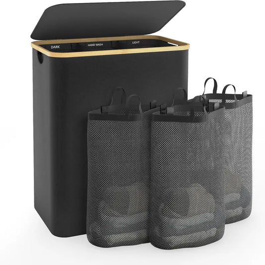 160L Extra Large Laundry Hamper with Lid, 3 Section Divided Laundry Basket Organizer