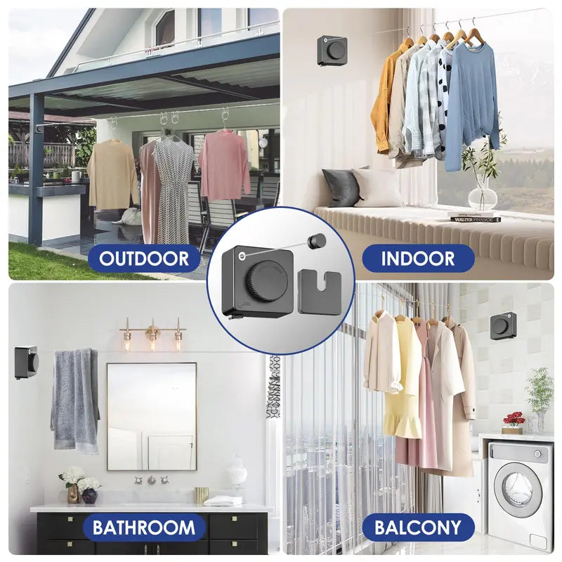 Wall-Mounted Retractable Clothesline - 15.6ft Adjustable Stainless Steel Drying Rack