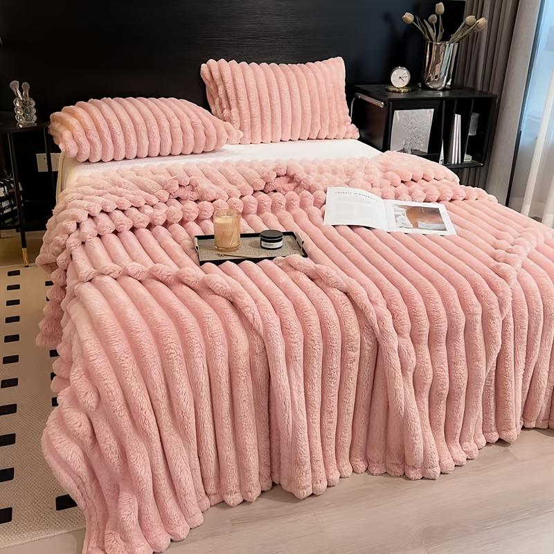 Super Soft Fleece Throw Blanket - Fluffy Stripe Texture Lightweight Blanket for Couch and Bed