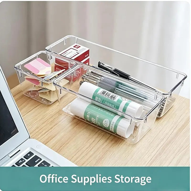 25 PCS Clear Plastic Drawer Organizer Set, 4 Sizes Versatile Storage Bins for Home and Office