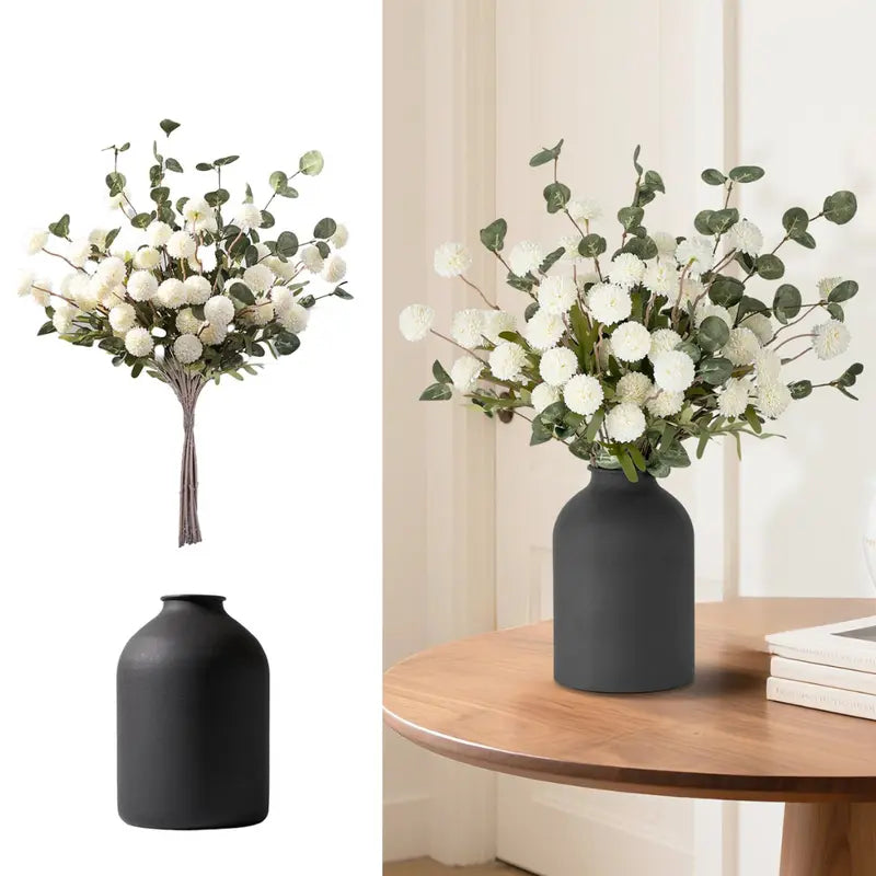 Artificial Flowers in Vase: 12 Stems of Mums and Eucalyptus Faux Floral Arrangements