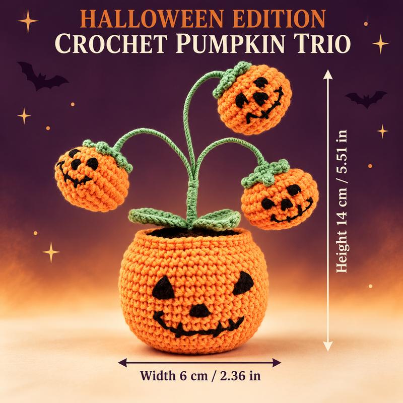 Handmade Crochet Flowers Bouquet - Halloween Pumpkin and Ghost Decor Gift