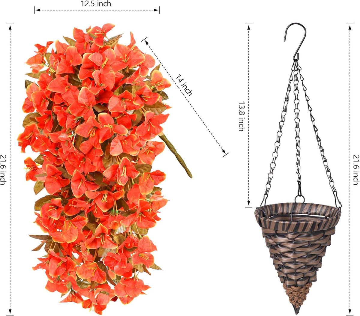 Realistic Artificial Bougainvillea Hanging Basket Outdoor Decor Arrangement