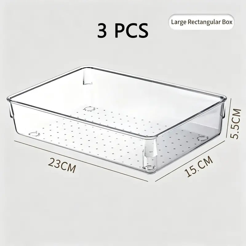 25 PCS Clear Plastic Drawer Organizer Set, 4 Sizes Versatile Storage Bins for Home and Office