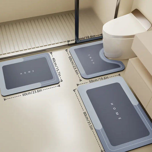 3-Piece Quick-Drying Water-Absorbing Bathroom Mat Set with Rubber Anti-Slip Bottom
