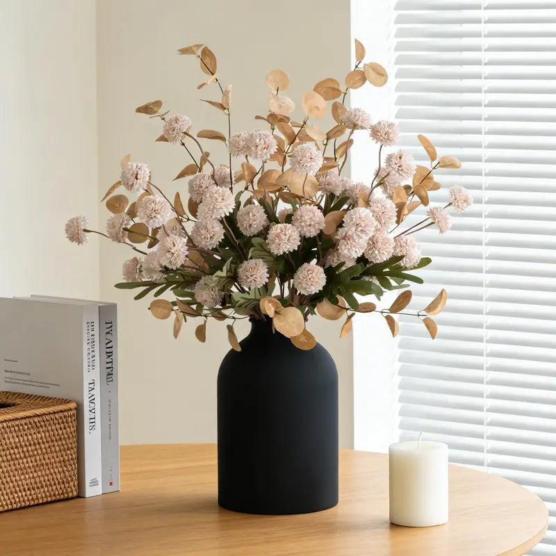 Artificial Flowers in Vase: 12 Stems of Mums and Eucalyptus Faux Floral Arrangements