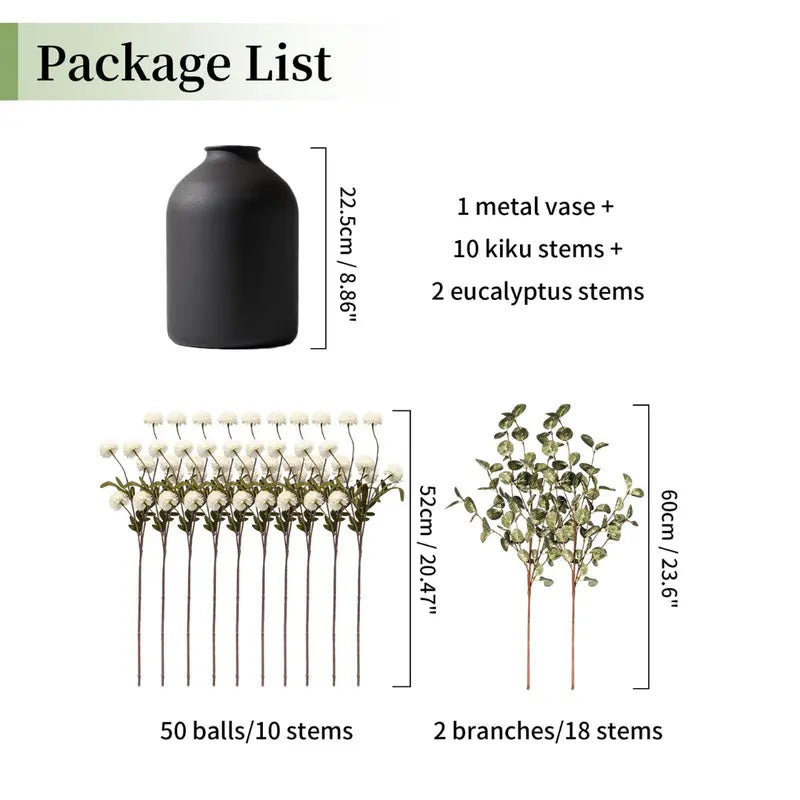 Artificial Flowers in Vase: 12 Stems of Mums and Eucalyptus Faux Floral Arrangements