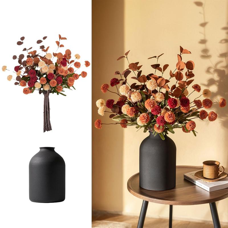 Artificial Flowers in Vase: 12 Stems of Mums and Eucalyptus Faux Floral Arrangements