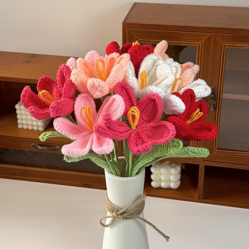 10pcs Handmade Crochet Tulip Artificial Flowers, Decorative Bouquet for Home Decor and Gifts