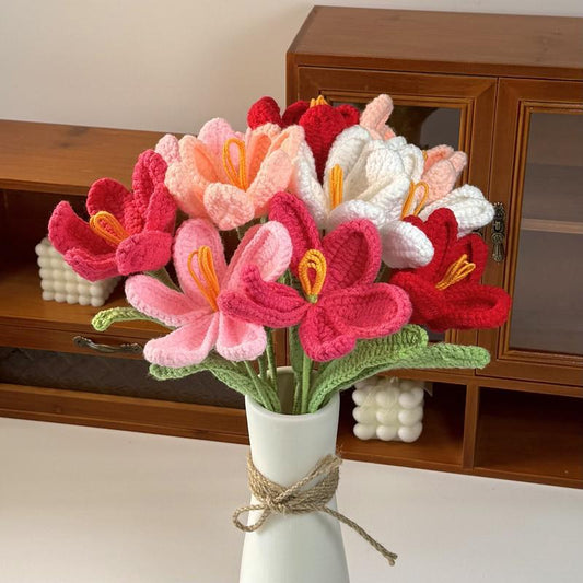 10pcs Handmade Crochet Tulip Artificial Flowers, Decorative Bouquet for Home Decor and Gifts