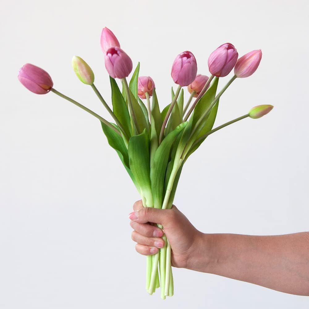 10PCS 16inch Artificial Tulip Flowers Real Touch Tulip Latex Tulip Artificial Plastic Flowers Fake Bouquet Dining Table Home Office Party Wedding Birthday Garden Store Decoration (Yellow)