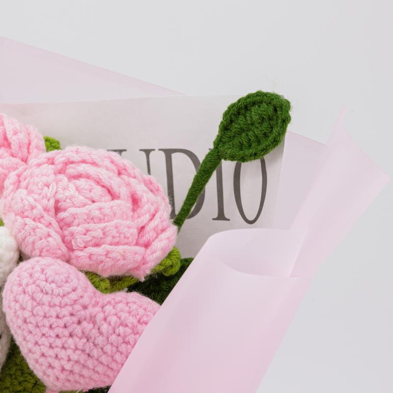 Handmade Wrapped Crochet Flowers Bouquet with Eucalyptus - White Floral Gift for Valentine's Day and Birthday