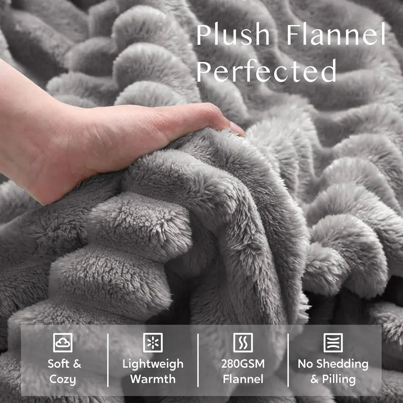 Super Soft Fleece Throw Blanket - Fluffy Stripe Texture Lightweight Blanket for Couch and Bed