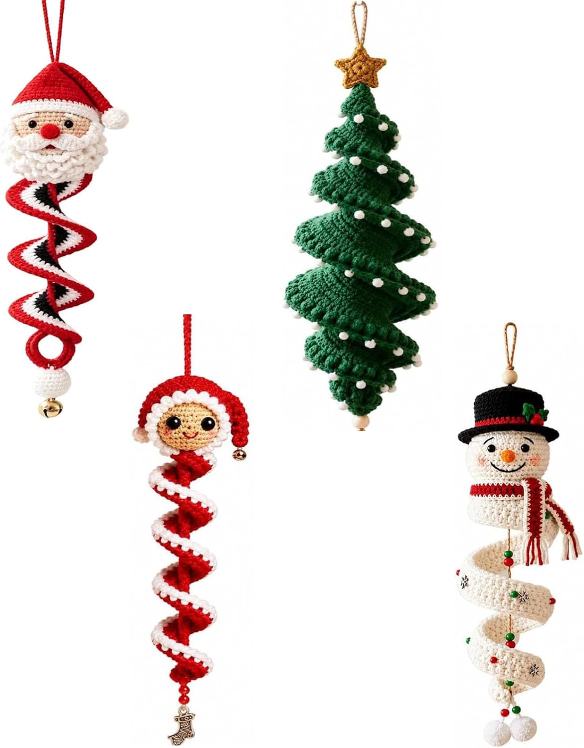 Crochet Snowman Spiral Ornament DIY Kit - Christmas Tree Decoration Craft Set for Beginners