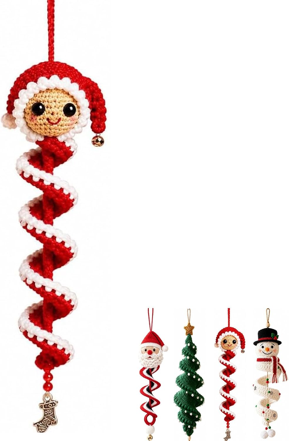 Crochet Snowman Spiral Ornament DIY Kit - Christmas Tree Decoration Craft Set for Beginners