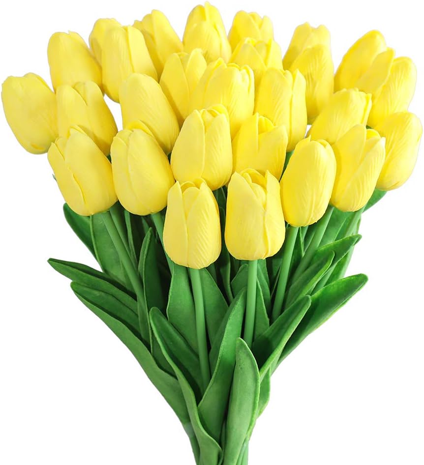 Kisflower 30Pcs Latex Tulips Real Touch Pink Artificial Flowers Fake Tulips Arrangement Bouquet for Home Office Wedding Decor (Pink)