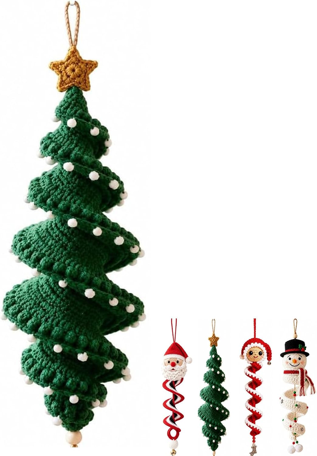 Crochet Snowman Spiral Ornament DIY Kit - Christmas Tree Decoration Craft Set for Beginners