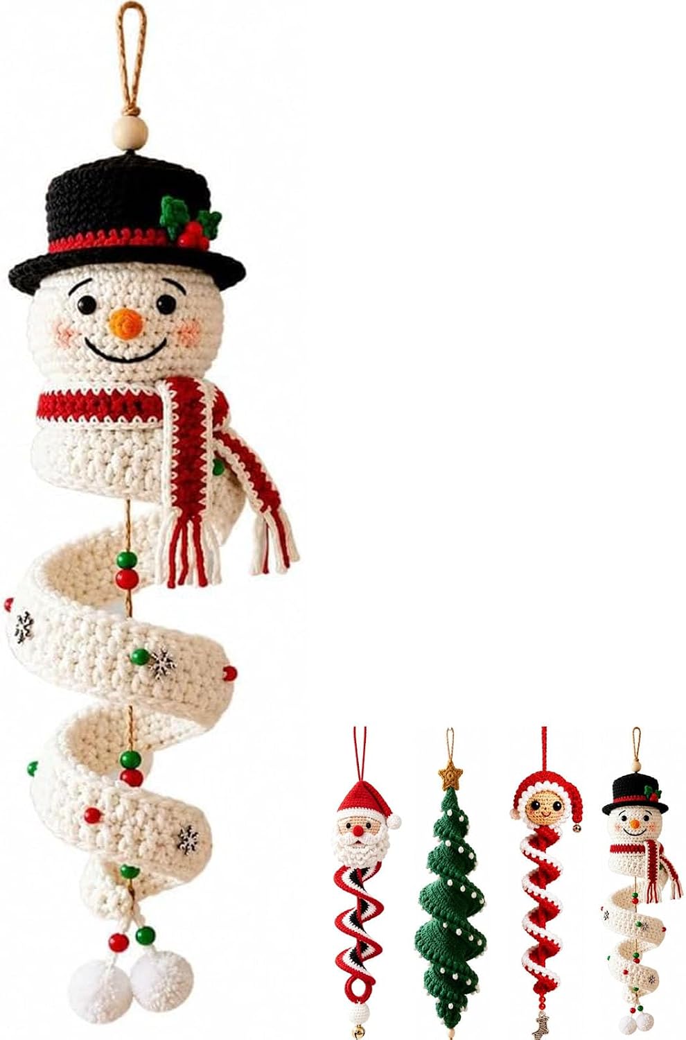 Crochet Snowman Spiral Ornament DIY Kit - Christmas Tree Decoration Craft Set for Beginners