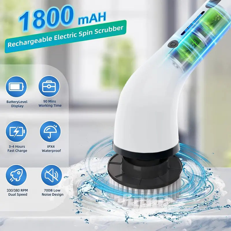 Portable Cordless Electric Spin Scrubber - IPX7 Waterproof with 4 Replaceable Heads