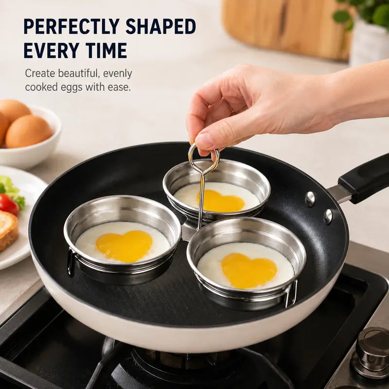 Stainless Steel Egg Poacher - 3 Cavity Steaming Mold with Handle for Kitchen