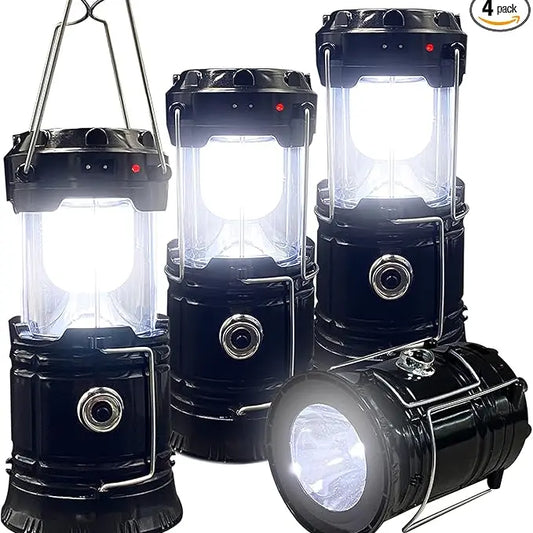 4-Pack Foldable Compact LED Lanterns - Solar & USB Rechargeable Emergency Lights