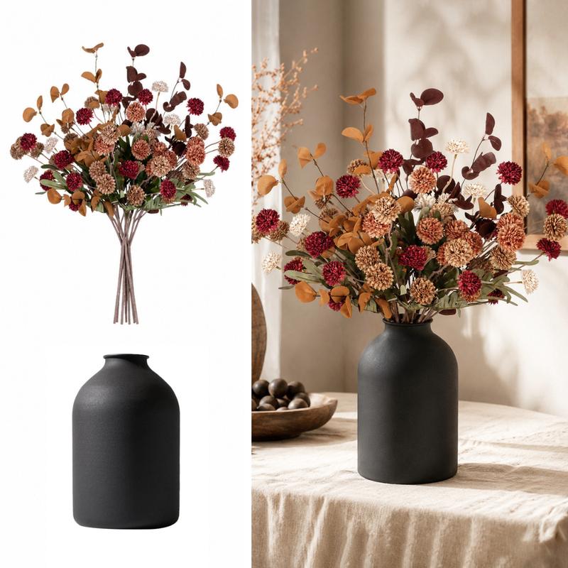 Artificial Flowers in Vase: 12 Stems of Mums and Eucalyptus Faux Floral Arrangements