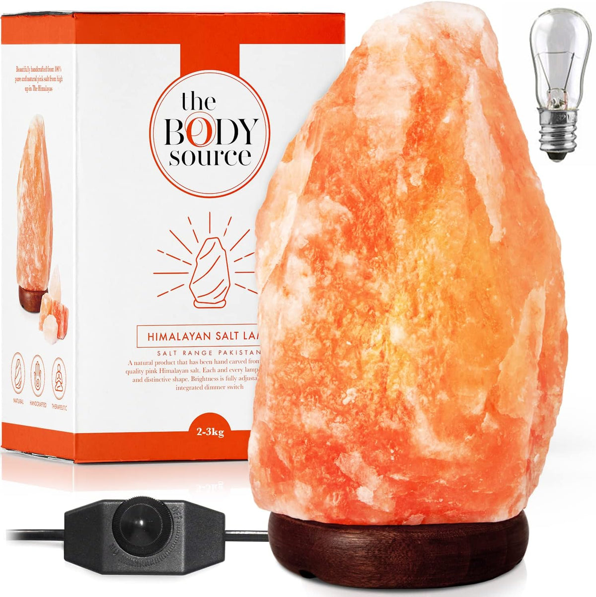 Himalayan Salt Lamp Large 8-10 Inch Pink Rock Lamp with Dimmer & Wooden Base